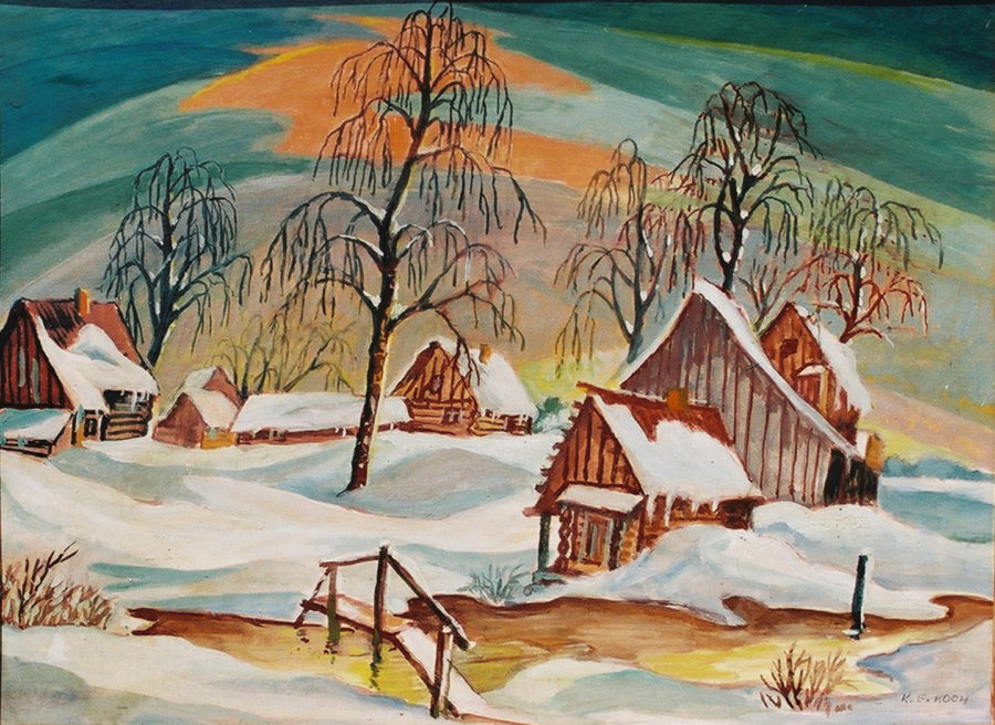 Ohne Titel, Winterbild von einem russischen Dorf, 1942-48
