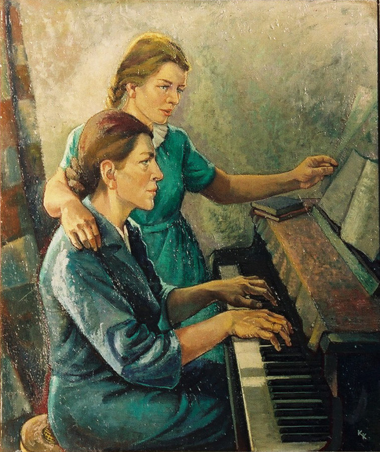 Meine Frau Anneliese mit Tochter Elisabeth, 1959, Öl auf Leinen, 65 x 80 cm